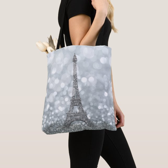 Silver Glitter Gnista Paris Eiffeltornet Glam Tygkasse (Närbild)