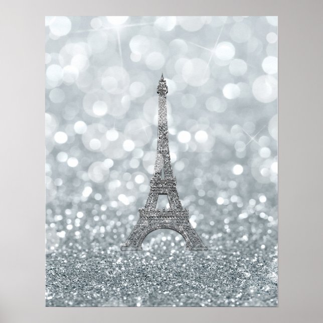 Silver Glitter Gnistra Bling Eiffeltornet Glamour Poster (Framsidan)