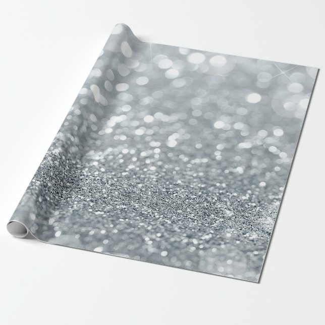 Silver Glitter Gnistra Bokeh Ljus Glamor Chic Presentpapper (Utrullad)