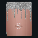 Silver Glitter Gnistra Drivrutiner Ro Guld Monogra iPad Pro Skydd<br><div class="desc">Njut av den här eleganten med ditt namn och monogram eller en början,  med chic och glatt silver glitter droppar över en bakgrund av folie från ro guld.</div>