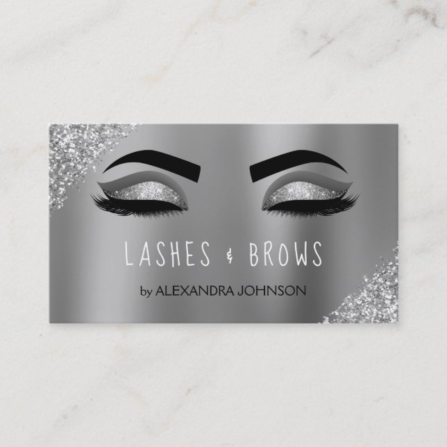 Silver Glitter Gnistra Eyelash Lash Brows Visitkort (Framsida)