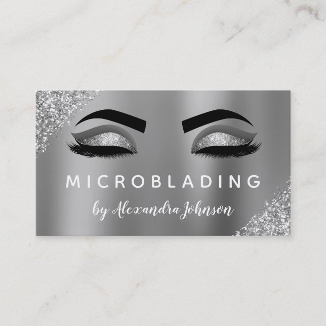 Silver Glitter Gnistra Eyelash Microblading Visitkort (Framsida)