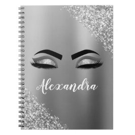 Silver Glitter Gnistra Eyelash Monogram Namn Anteckningsbok