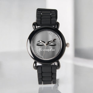 Silver Glitter Gnistra Eyelash Monogram Namn Armbandsur