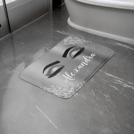 Silver Glitter Gnistra Eyelash Monogram Namn Badrumsmatta
