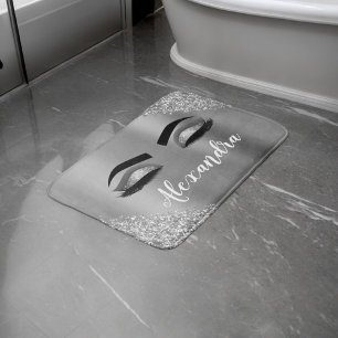 Silver Glitter Gnistra Eyelash Monogram Namn Badrumsmatta