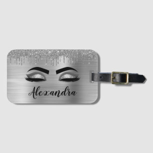 Silver Glitter Gnistra Eyelash Monogram Namn Bagagebricka
