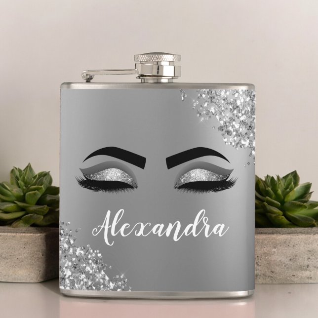Silver Glitter Gnistra Eyelash Monogram Namn Fickplunta (Skapare uppladdad)