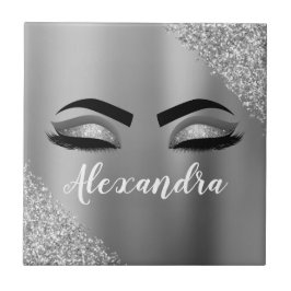 Silver Glitter Gnistra Eyelash Monogram Namn Kakelplatta