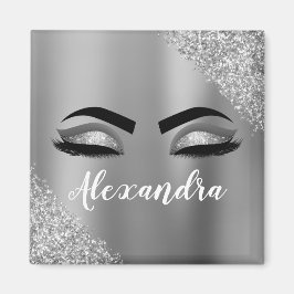 Silver Glitter Gnistra Eyelash Monogram Namn Magnet