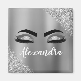 Silver Glitter Gnistra Eyelash Monogram Namn Magnet