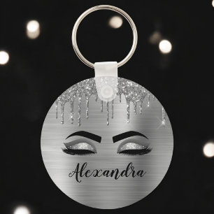 Silver Glitter Gnistra Eyelash Monogram Namn Nyckelring