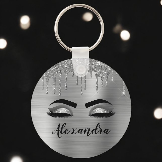 Silver Glitter Gnistra Eyelash Monogram Namn Nyckelring (Skapare uppladdad)