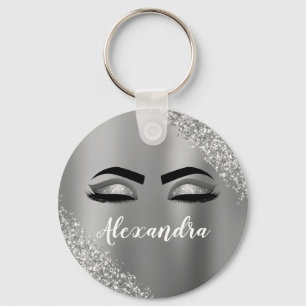 Silver Glitter Gnistra Eyelash Monogram Namn Nyckelring
