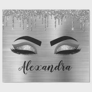Silver Glitter Gnistra Eyelash Monogram Namn Presentpapper