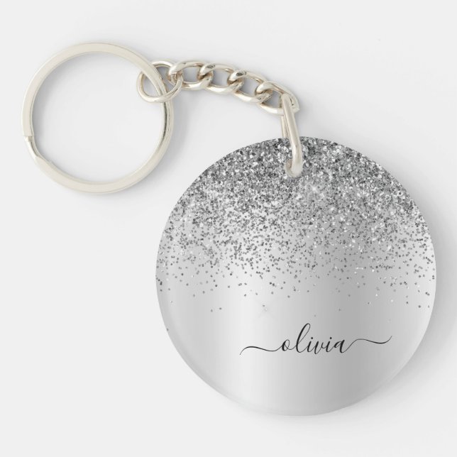 Silver Glitter Gnistra Glam Metall Monogram Namn (Framsidan)