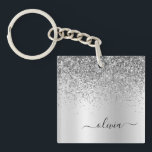 Silver Glitter Gnistra Glam Metall Monogram Namn<br><div class="desc">Nyckelkedjan Silver Faux Foil Metallic Gnistra Glitter Brushed Metall Monogram Namn. Det gör perfekten söt 16-årsjubileum,  bröllop,  möhippa,  årsdag,  babydusch eller bachelorette-fest för någon som glam lyxen och chic stilar i kärlek.</div>