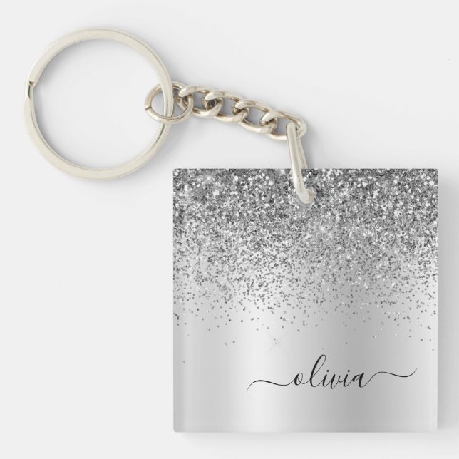 Silver Glitter Gnistra Glam Metall Monogram Namn (Framsidan)