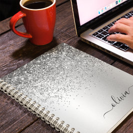 Silver Glitter Gnistra Glam Metall Monogram Namn Anteckningsbok