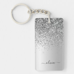 Silver Glitter Gnistra Glam Metall Monogram Namn Nyckelring
