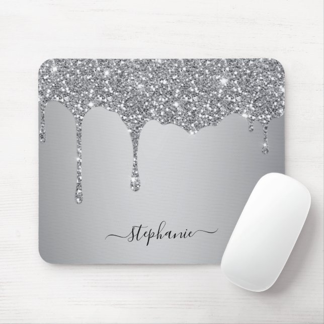 Silver Glitter Gnistra Hand Lettered Namn Anpassni Musmatta (Med mus)