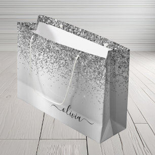 Silver Glitter Gnistra Metall Monogram Namn