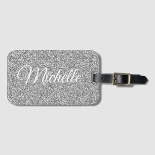Silver Glitter Gnistra Metallisk Personlig Bagagebricka