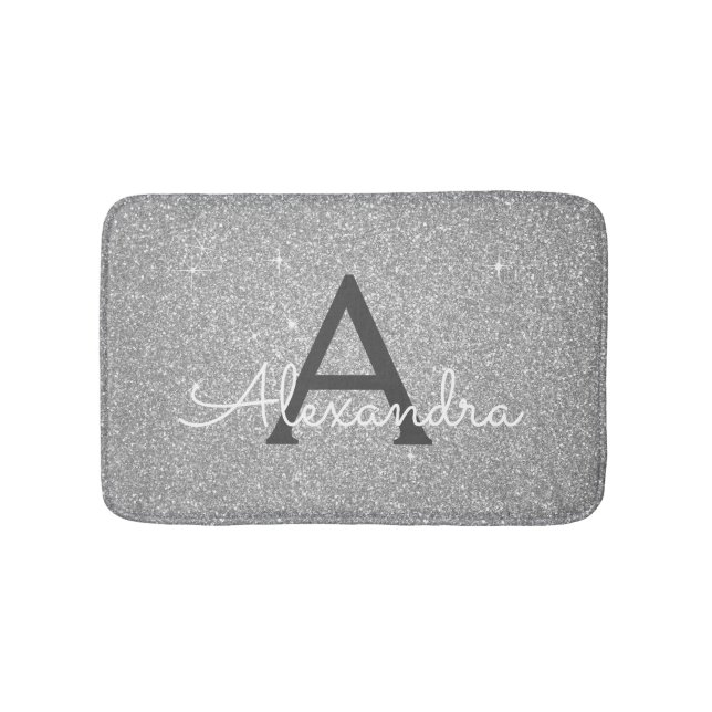 Silver Glitter Gnistra Monogram Bath Mat Badrumsmatta (Framsidan)