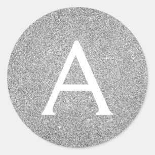 Silver Glitter & Gnistra Monogram födelsedag Runt Klistermärke