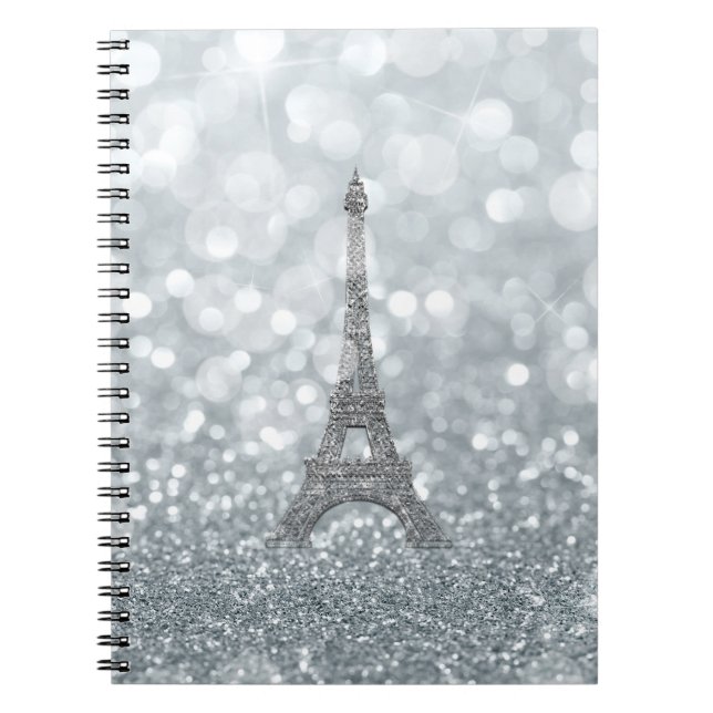 Silver Glitter Gnistra Paris Eiffel Torn Glam Anteckningsbok (Framsidan)