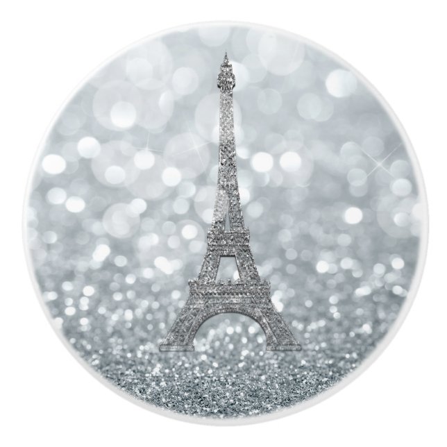 Silver Glitter Gnistra Paris Eiffel Torn Glam Knopp (Framsidan)