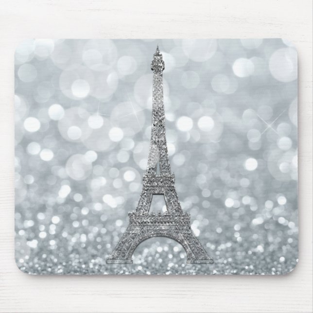 Silver Glitter Gnistra Paris Eiffel Torn Glam Musmatta (Framsidan)