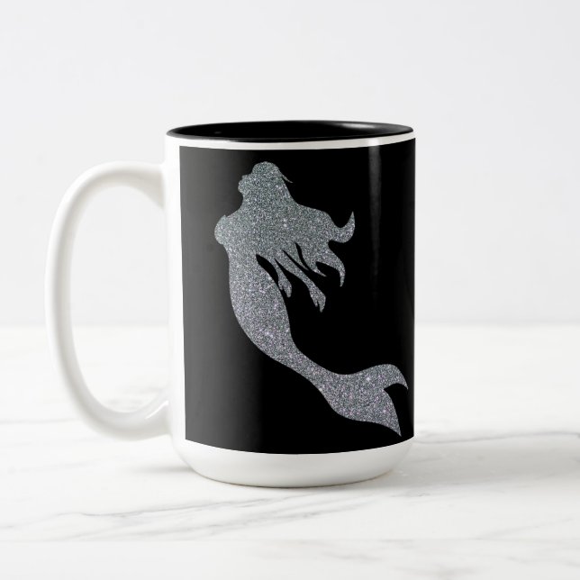 Silver Glitter Gnistra Sjöjungfru Black Coffee Mug Två-Tonad Mugg (Vänster)