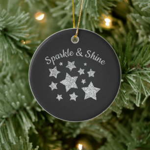 Silver glitter gnistra Stars Shine-citattecken mör Julgransprydnad Keramik