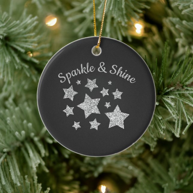 Silver glitter gnistra Stars Shine-citattecken mör Julgransprydnad Keramik (Träd)
