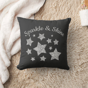 Silver glitter gnistra Stars Shine-citattecken mör Kudde