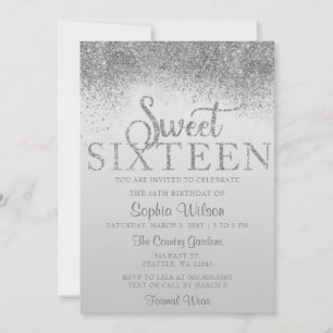 Silver Glitter Gnistra Sweet 16 Birthday Inbjudningar