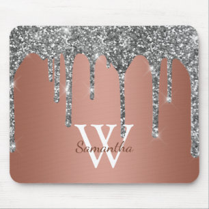 Silver Glitter Gnistrande Dropp Rosa Guld Monogram Musmatta