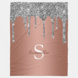 Silver Glitter Gnistrande Dropp Roséguld Monogram Fleecefilt