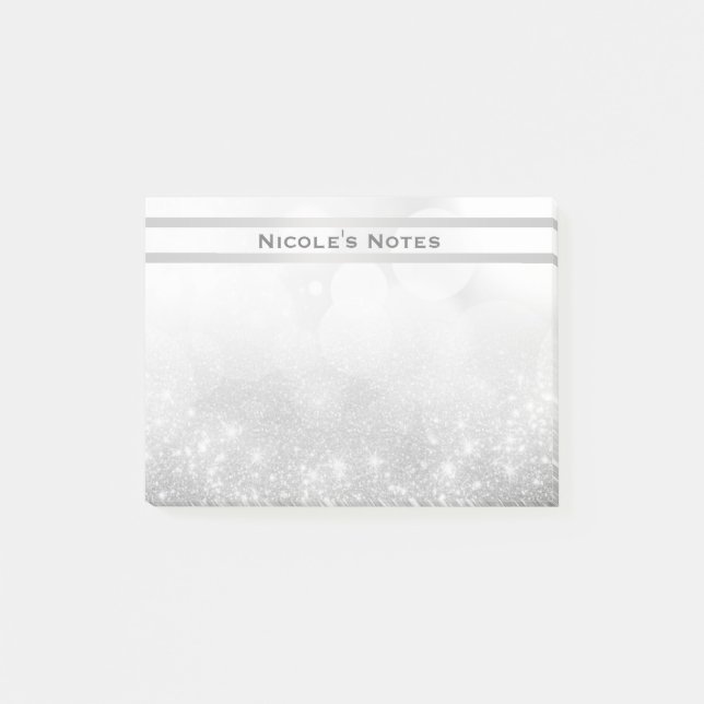Silver Glitter Gnistrande Glamour Trendig Personli Post-it Block (Framsida)