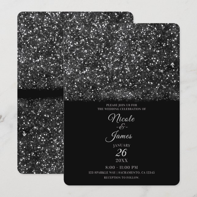 Silver Glitter Gnistrande Ljus Bröllop Inbjudningar (Fram/baksida)
