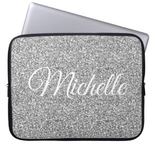 Silver Glitter Gnistrande Metallisk Personlig Laptop Fodral