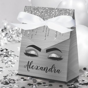 Silver Glitter Gnistrande Ögonfransar Monogram Nam Presentaskar