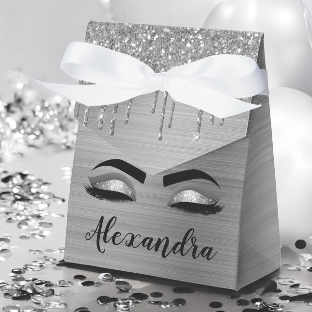 Silver Glitter Gnistrande Ögonfransar Monogram Nam Presentaskar (Skapare uppladdad)
