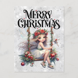 Silver Glitter God jul Fairy Vykort