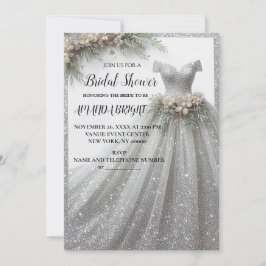 Silver Glitter Gown Dress Inbjudningskort för möhi