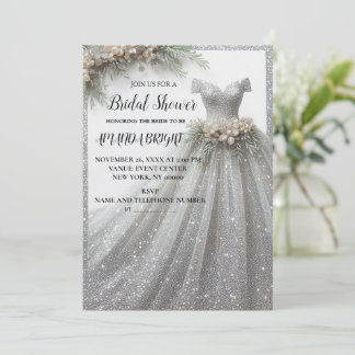 Silver Glitter Gown Dress Inbjudningskort för möhi