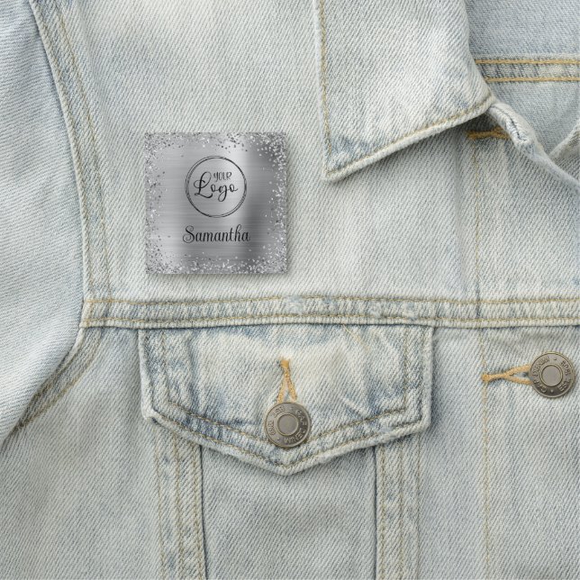 Silver Glitter Gräns och Foil Logotyp Namnbricka (På plats)