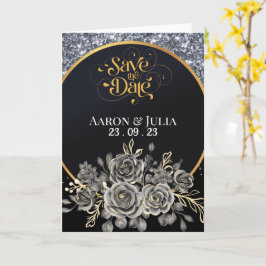 Silver Glitter Gräns Svarta Ron Spara datum Kort