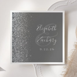 Silver Glitter Grått Bröllop Napkins Pappersservett